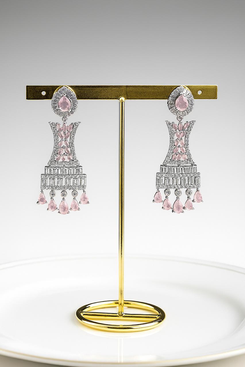 light weight pink color silver polish party wearing earrings